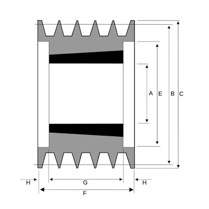 PowerDrive 160X5SPA 160mm Pitch Diameter SPA Section Tapered Locking Bush Type Pulley with 5 Grooves (Bush not Incl.) - Allow 2-3 Days