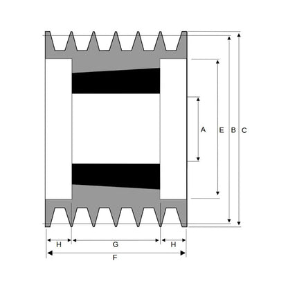 PowerDrive 150X6SPA 150mm Pitch Diameter SPA Section Tapered Locking Bush Type Pulley with 6 Grooves (Bush not Incl.) - Allow 2-3 Days