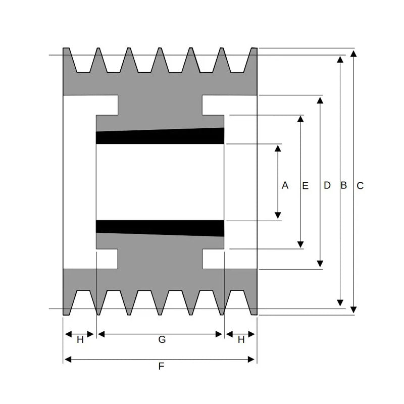 PowerDrive 280X6SPA 280mm Pitch Diameter SPA Section Tapered Locking Bush Type Pulley with 6 Grooves (Bush not Incl.) - Allow 2-3 Days