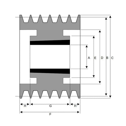 PowerDrive 630X6SPA 630mm Pitch Diameter SPA Section Tapered Locking Bush Type Pulley with 6 Grooves (Bush not Incl.) - Allow 2-3 Days