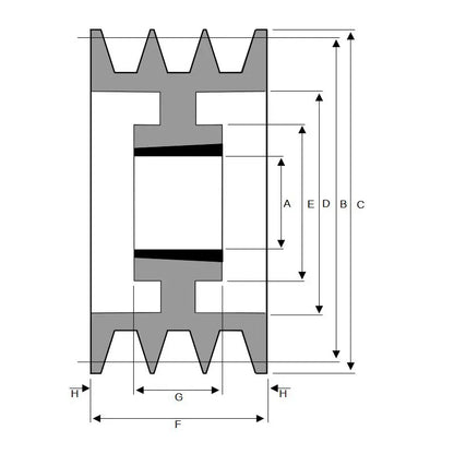 212X3SPB 212mm Pitch Diameter SPB Section Tapered Locking Bush Type Pulley with 3 Grooves (Bush not Incl.)