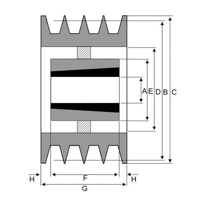 PowerDrive 500X4SPB 500mm Pitch Diameter SPB Section Tapered Locking Bush Type Pulley with 4 Grooves (Bush not Incl.) - Allow 2-3 Days