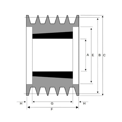 PowerDrive 160X5SPB 160mm Pitch Diameter SPB Section Tapered Locking Bush Type Pulley with 5 Grooves (Bush not Incl.) - Allow 2-3 Days