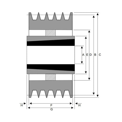 PowerDrive 800X5SPB 800mm Pitch Diameter SPB Section Tapered Locking Bush Type Pulley with 5 Grooves (Bush not Incl.) - Allow 2-3 Days