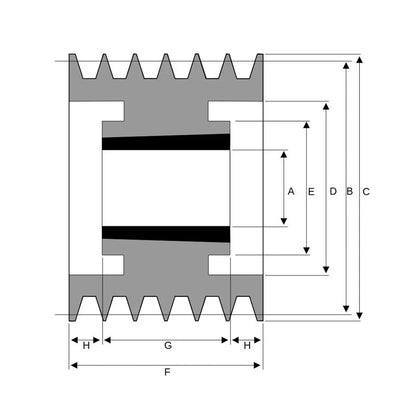 280X6SPB 280mm Pitch Diameter SPB Section Tapered Locking Bush Type Pulley with 6 Grooves (Bush not Incl.)