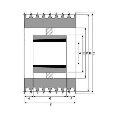 300X8SPB 300mm Pitch Diameter SPB Section Tapered Locking Bush Type Pulley with 8 Grooves (Bush not Incl.)