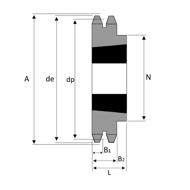 38 Tooth 06B Duplex Sprocket Tapered Locking Bush Type for 3/8 inch Pitch Chain - Bush not Incl.