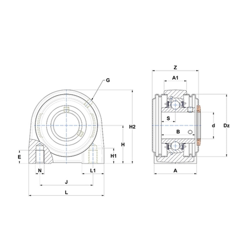 SNR UKPG211HCO Metric Cast Iron Two Bolt Pillow / Plummer Block Housing with Narrow Steel Plate Cover - Open Version - Insert and Adaptor Sleeve Fits 50mm Shaft - Allow 2-3 Days