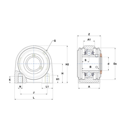 SNR UKPG210HCO Metric Cast Iron Two Bolt Pillow / Plummer Block Housing with Narrow Steel Plate Cover - Open Version - Insert and Adaptor Sleeve Fits 45mm Shaft - Allow 2-3 Days