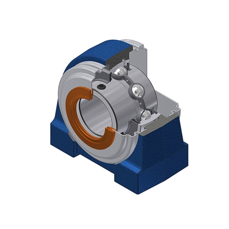 SNR UCPG205CO Metric Cast Iron Two Bolt Pillow / Plummer Block Housing with 25mm Bore Insert with Narrow Steel Plate Cover - Open Version - Allow 2-3 Days