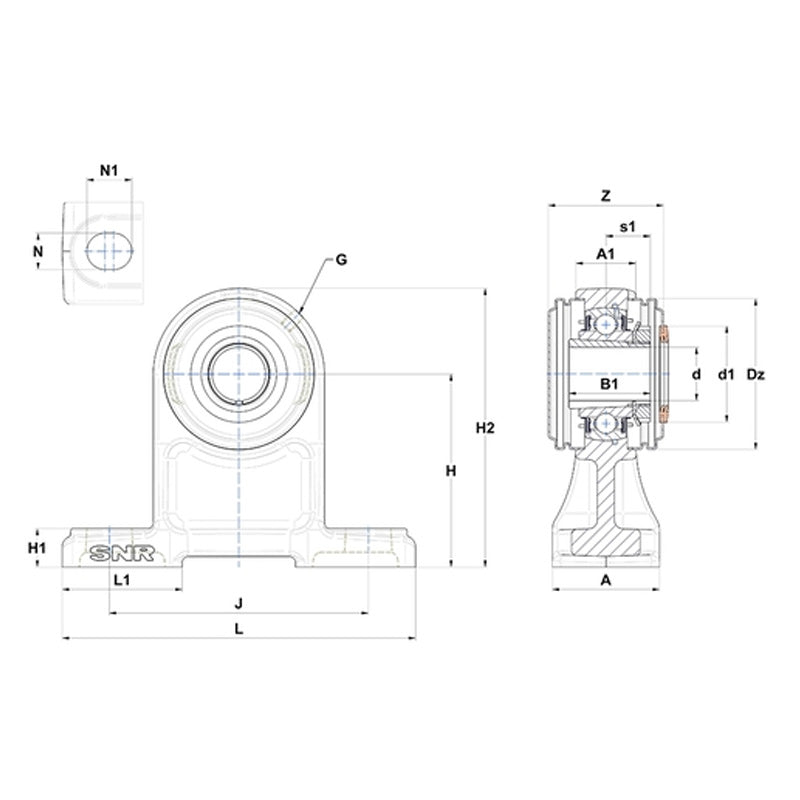 SNR UKPH206HCC Metric Cast Iron High Centre Height Two Bolt Pillow / Plummer Block Housing with Narrow Steel Plate Cover - Closed Version - Insert and Adaptor Sleeve Fits 25mm Shaft - Allow 2-3 Days