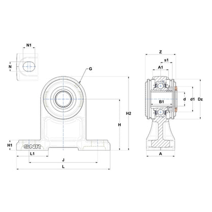 SNR UKPH205HCC Metric Cast Iron High Centre Height Two Bolt Pillow / Plummer Block Housing with Narrow Steel Plate Cover - Closed Version - Insert and Adaptor Sleeve Fits 20mm Shaft - Allow 2-3 Days