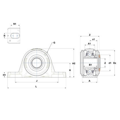 SNR UKPLE208HCC Metric Cast Iron Two Bolt Pillow / Plummer Block Housing with Narrow Steel Plate Cover - Closed Version - Insert and Adaptor Sleeve Fits 35mm Shaft - Allow 2-3 Days