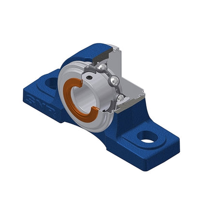 SNR USP210CC Metric Cast Iron Two Bolt Pillow / Plummer Block Housing with 50mm Bore Insert with Narrow Steel Plate Cover - Closed Version - Allow 2-3 Days