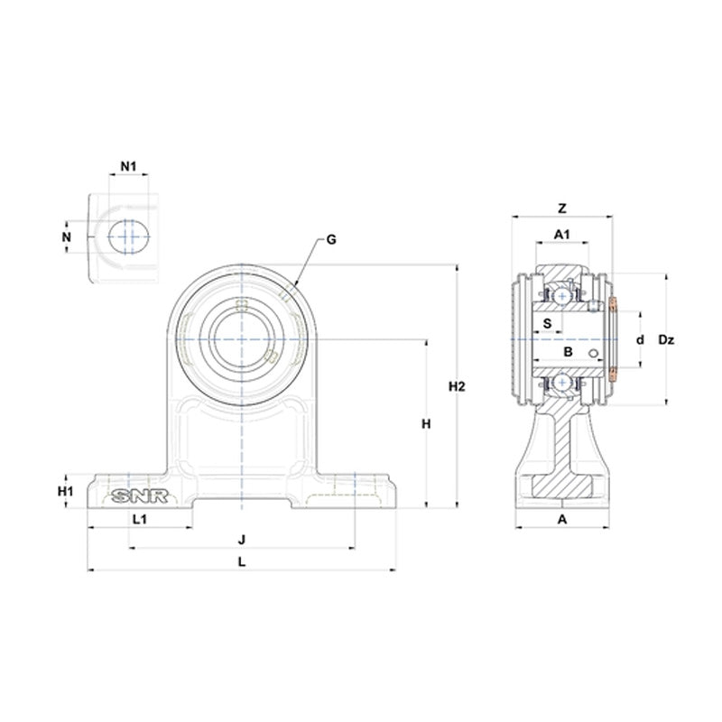 SNR USPH204CC Metric Cast Iron High Centre Height Two Bolt Pillow / Plummer Block Housing with 20mm Bore Insert with Narrow Steel Plate Cover - Closed Version - Allow 2-3 Days
